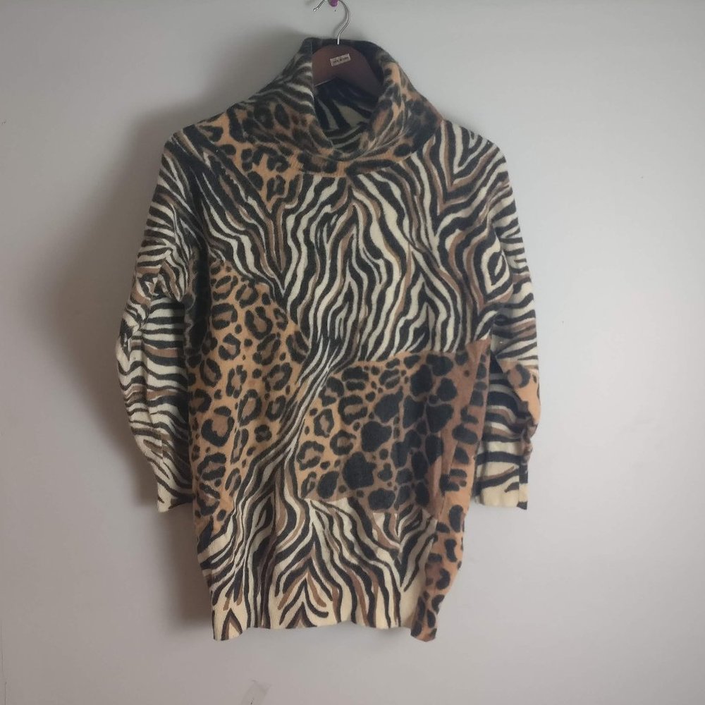Cheetah Print Wool sweater, Soft Angora Rabbit Hair+Lambswool blend Knit Sweater